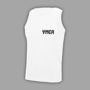 YMCA Mens White Vest with YMCA Logo in Dark Grey (JC007W)