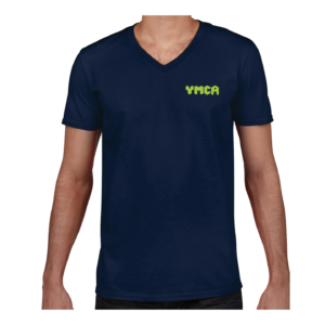 Navy V Neck T Shirt with Lime Green Logo (GD10)